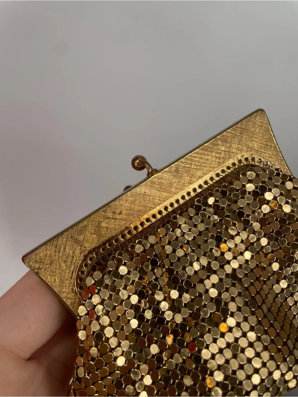 Vintage Shiny Gold Metal Mesh Chainmail Coin Purse Structured Metal Frame